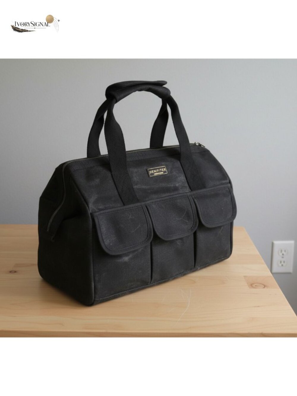 Heavy-Duty 16oz Waxed Canvas Tool Tote with Zipper, 15 Pockets, Padded Handle,